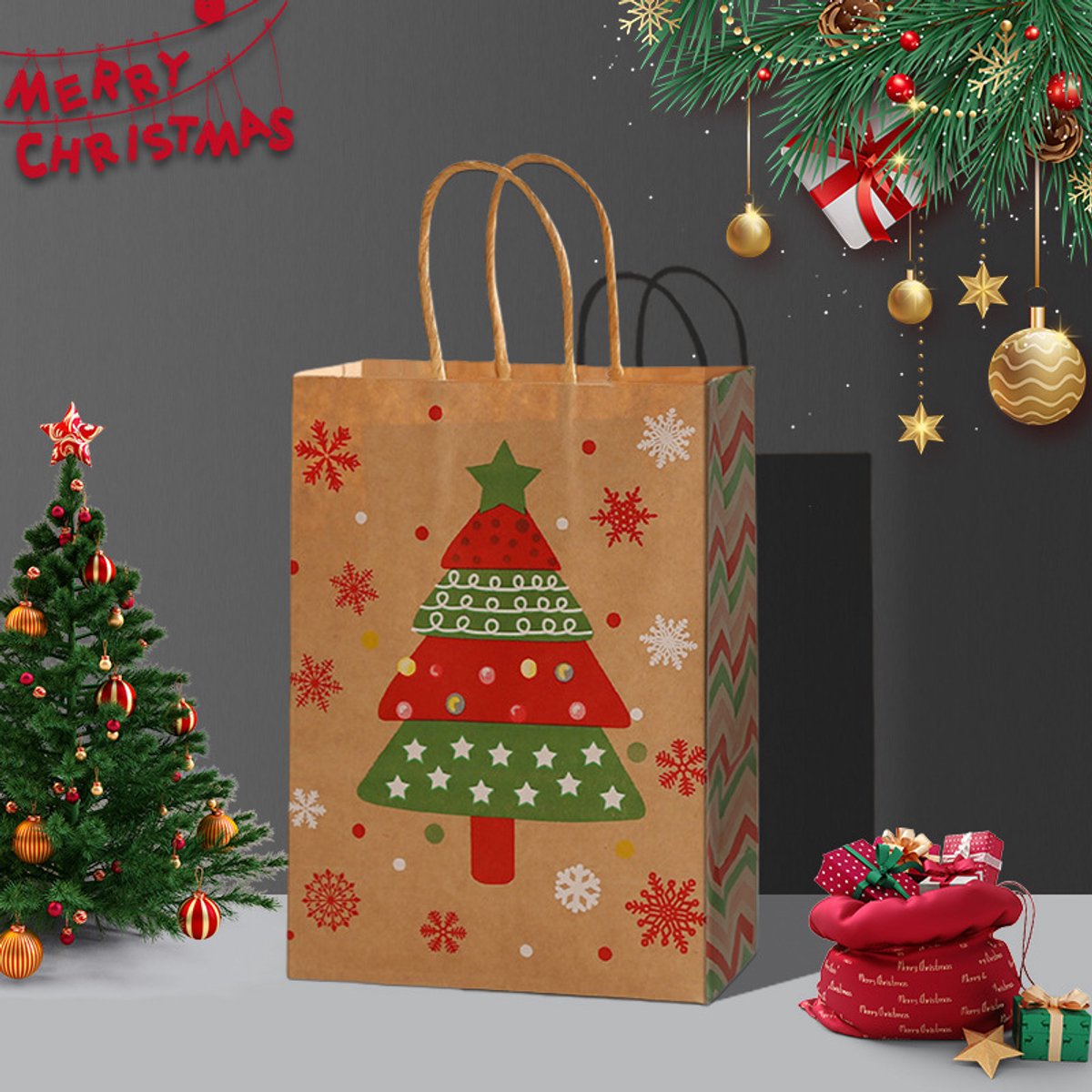 Gift Bags - 8 pieces - Christmas gift bags - Paper gift bags - Christmas gift bags - Kraft paper bags - Suitable for Christmas Eve and Christmas gift โ image 3