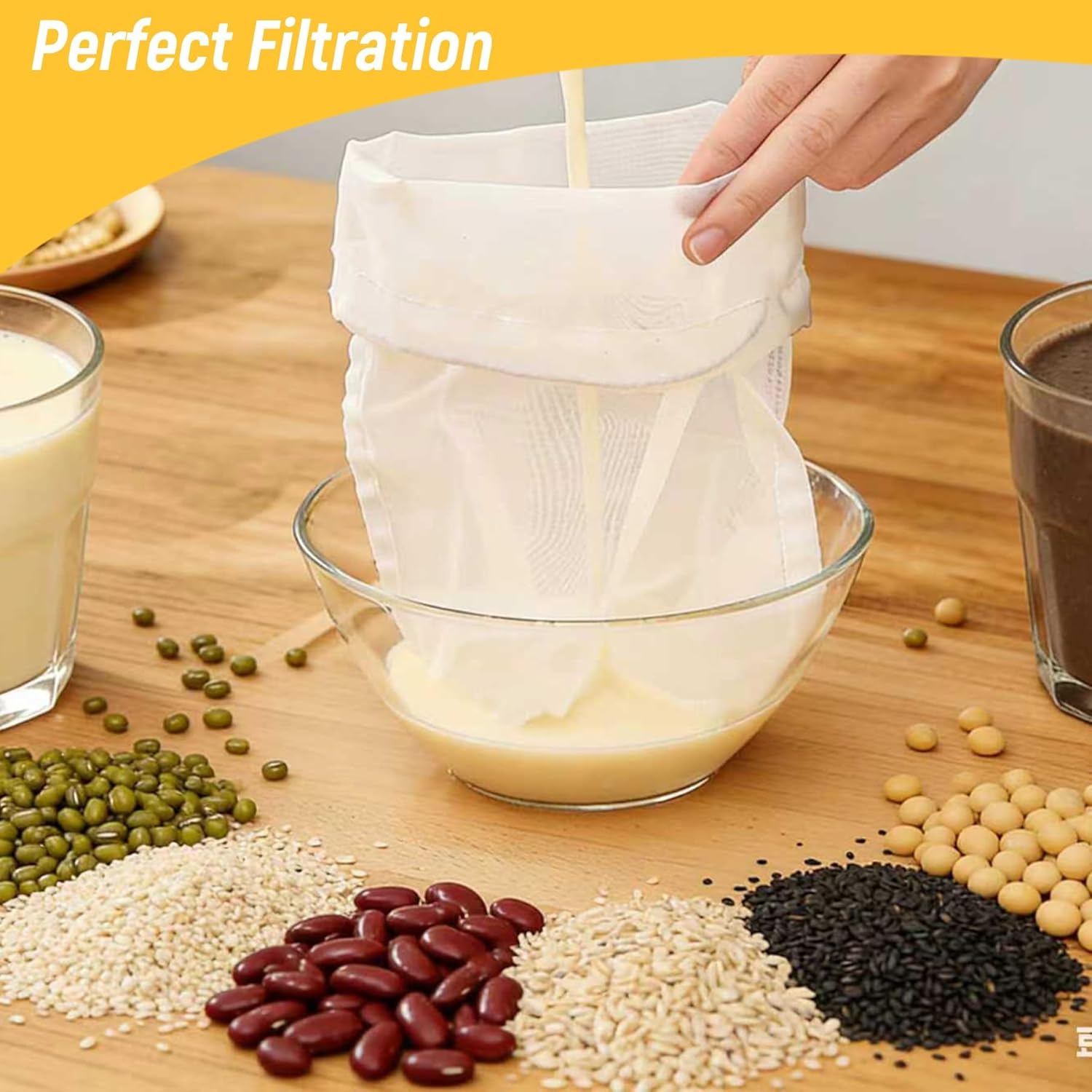 Reusable Fine Mesh Strainer Bag, Multi-Use Nylon Filter for Nut Milk Brewing & Juice Extraction, Food Grade Filtration Bag (6PCS) — image 4