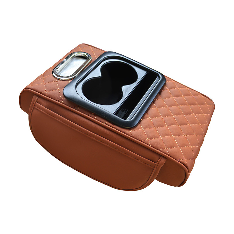 GT-6 Embroidery Orange,Multifunctional Car Armrest Storage Box Cushion - Universal Fit with Cup Holder and Tissue Dispenser