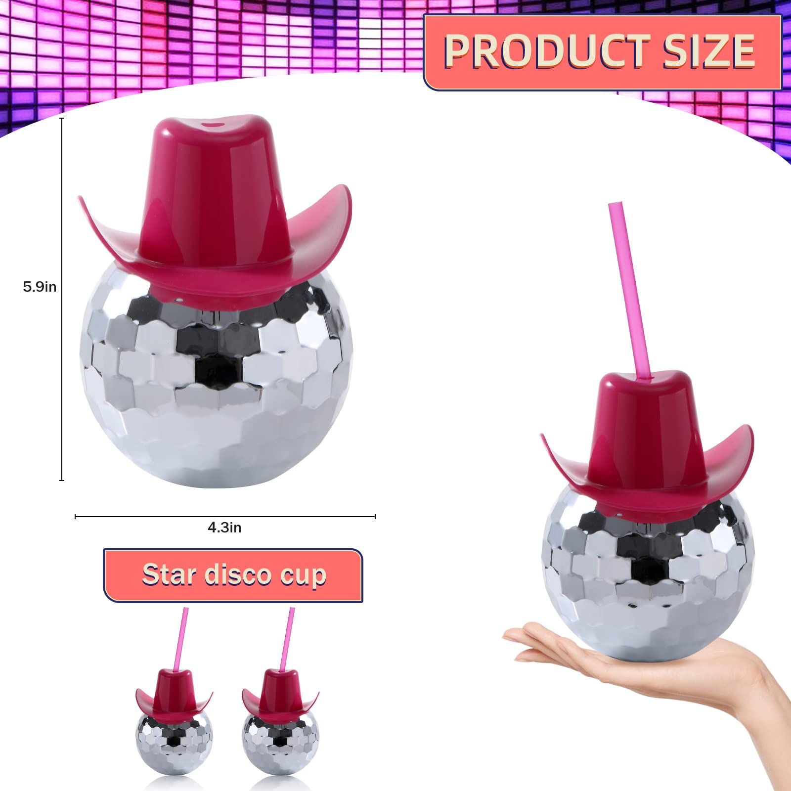 Disco Ball 17 oz Drink Tumbler with Straw, Silver, 2-Pack, birthday party, bar, family, etc โ image 4