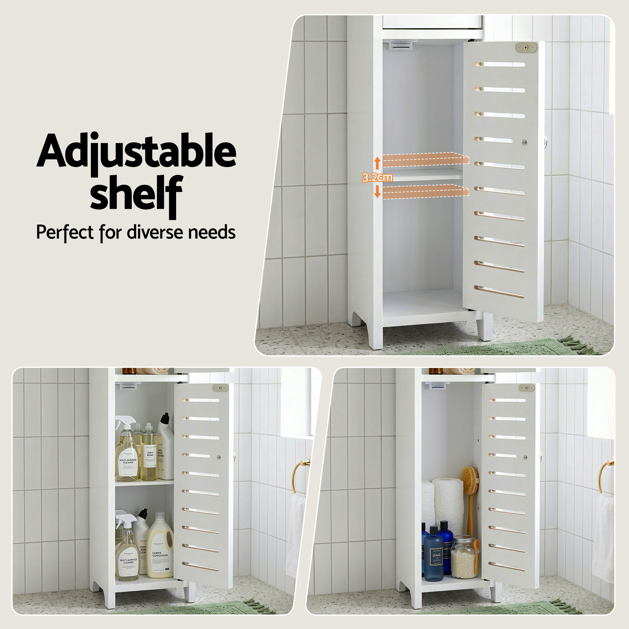 Artiss 2x Bathroom Storage Cabinet 3-Tier Toilet Paper Holder Organizer White — image 6