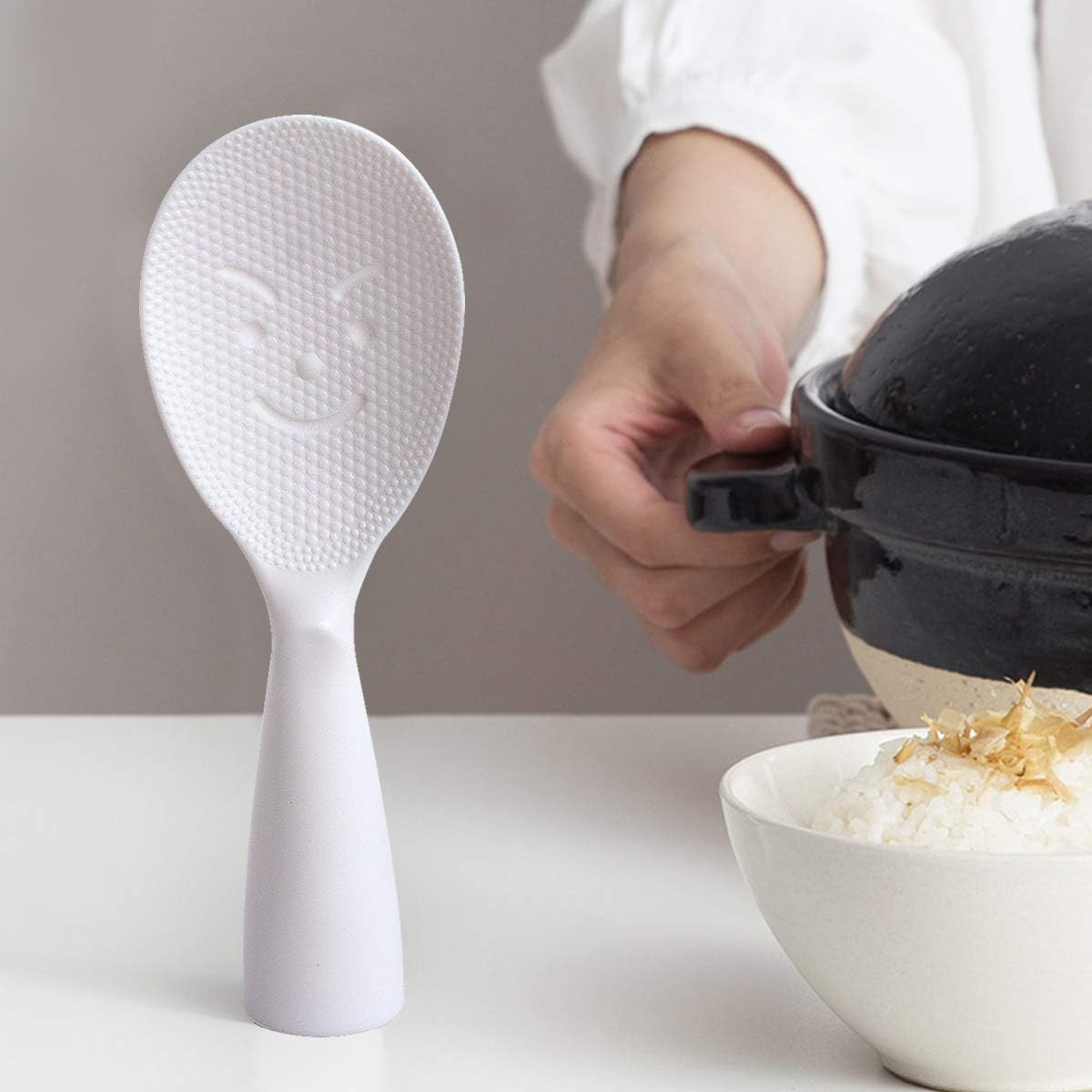 Standing Rice Spoon White Self-Standing Serving Spoon Kitchen Antiscald Rice Paddle
