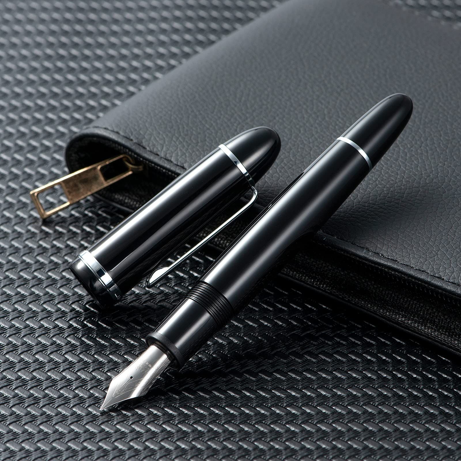 Black Fountain Pen 0.7mm Fine Point Silver Trim Smooth Writing Instrument with Converter Fine Point Silver Trim Smooth Writing โ image 2
