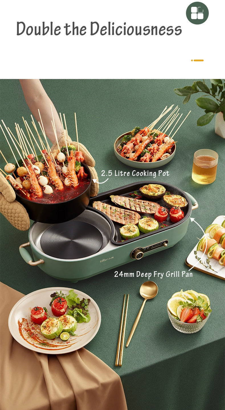 BEAR Multi-functional 2-in-1 Cooking Hot Pot And Griddle Barbecue Machine DKL-C15L1 โ image 2