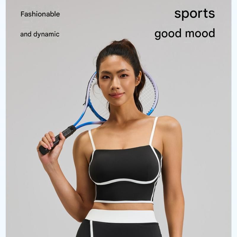 Black XXL Size Women's Linear Sports Set - Polyester Spandex Blend with Adjustable Straps, Removable Pads and Anti-Exposure Skirt for Yoga, Running โ image 2