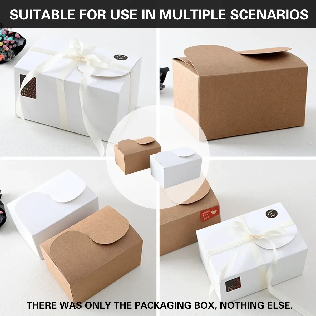 50PCS Foldable Gift Paper Boxes 15x10x8.5cm Khaki White for Party Wedding Use - Khaki โ image 6