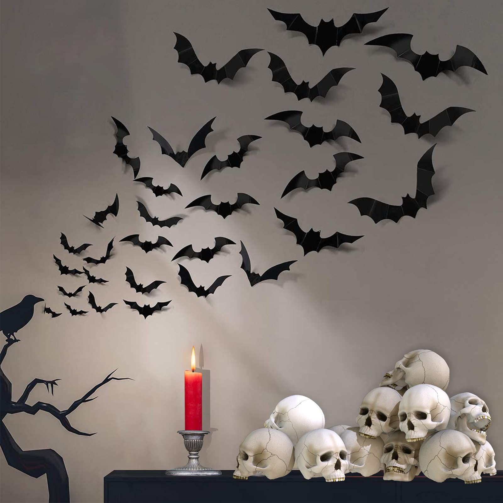 3pcs Halloween Decoration Indoor PVC 3D Horror Bat Wall Decoration DIY Halloween Bat Decoration Stickers for Home Decoration — image 2