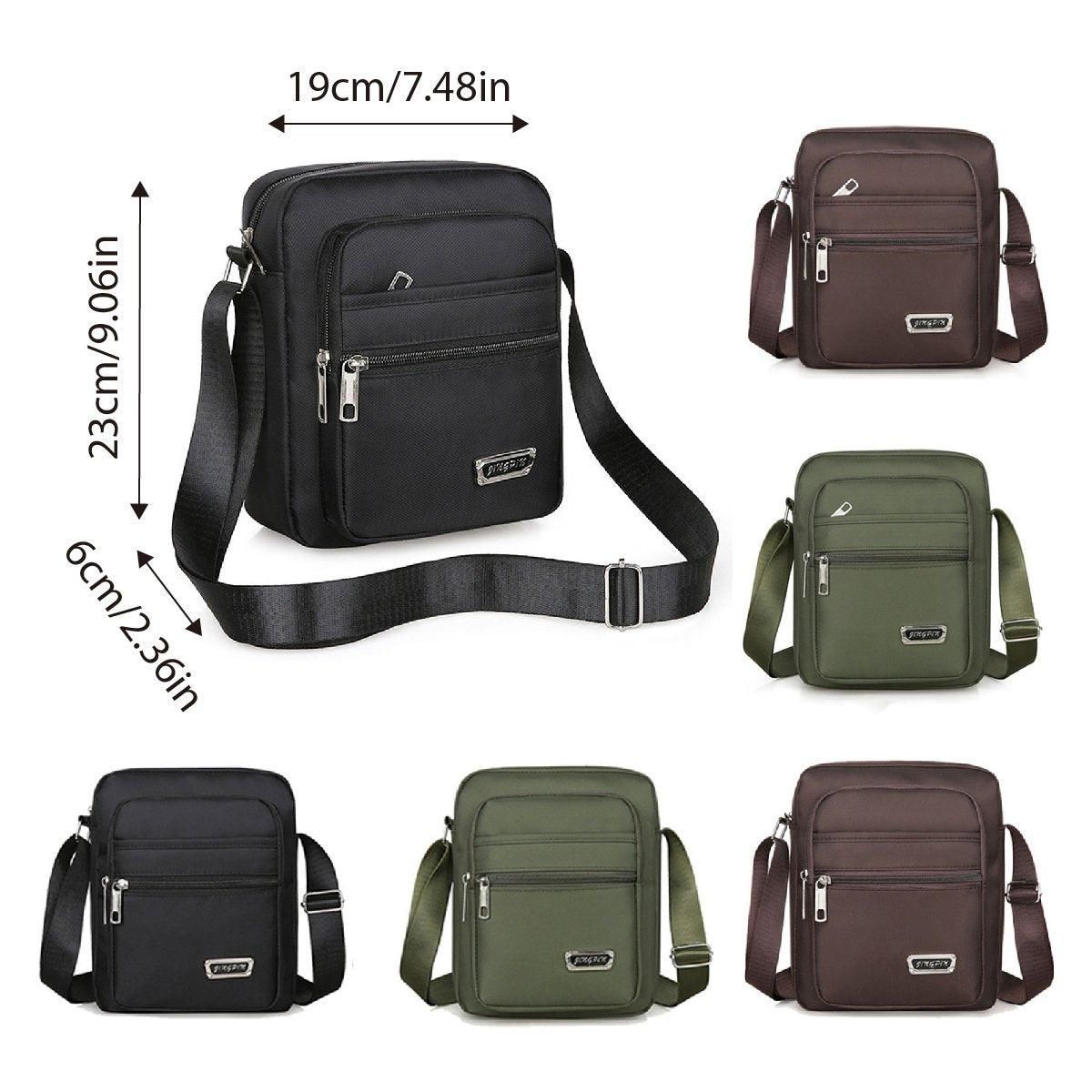 Mens Crossbody Shoulder Bag Travel Messenger Bag Casual Handbag for Boys and Men - Brown-4 zippers — image 4