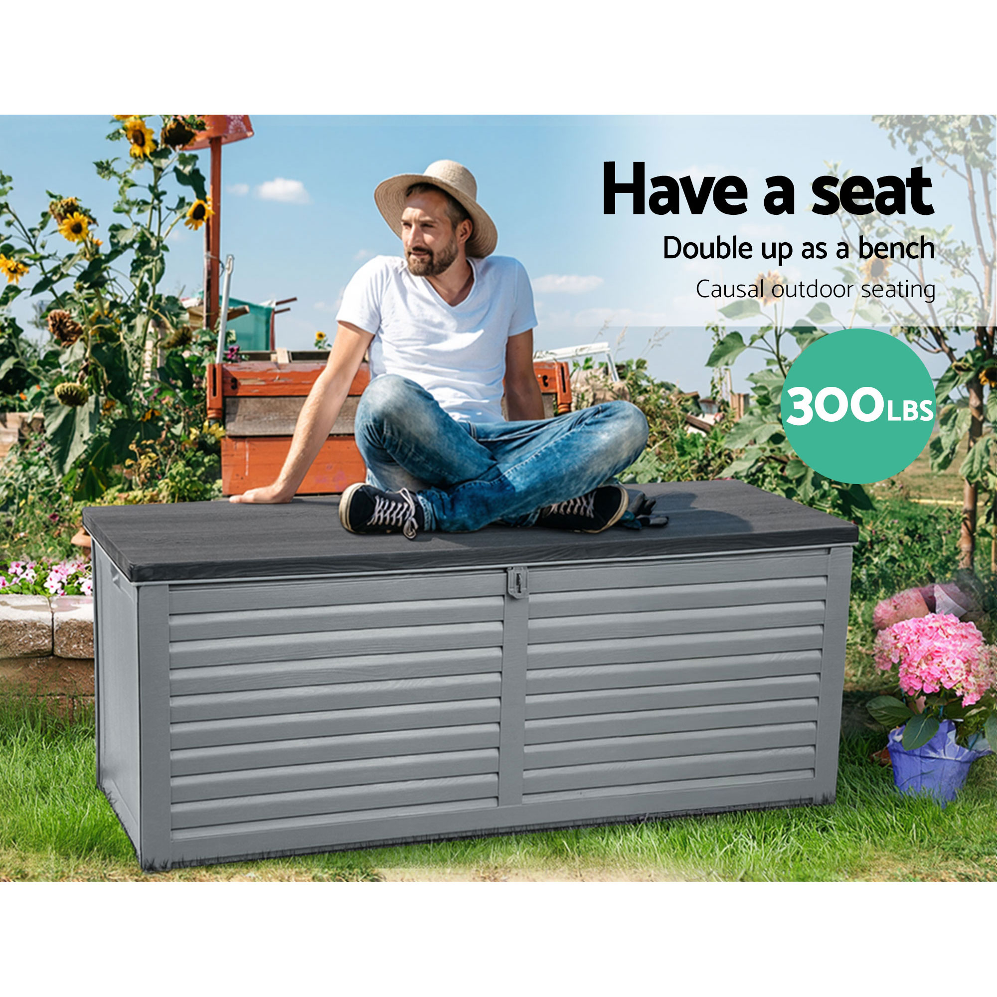 Gardeon Outdoor Storage Box 390L Container Lockable Garden Bench Tools Toy Shed Black โ image 6
