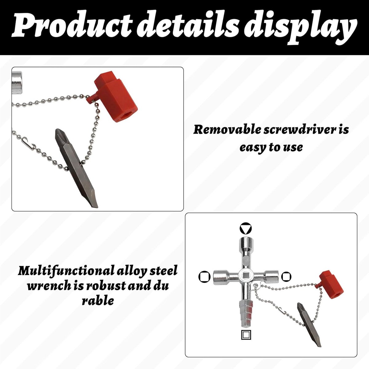 pieces - 4-way key - universal key - square key - triangular key - elevator keys - panel key - electrical meter cabinet key - multifunctional key set - for โ image 2