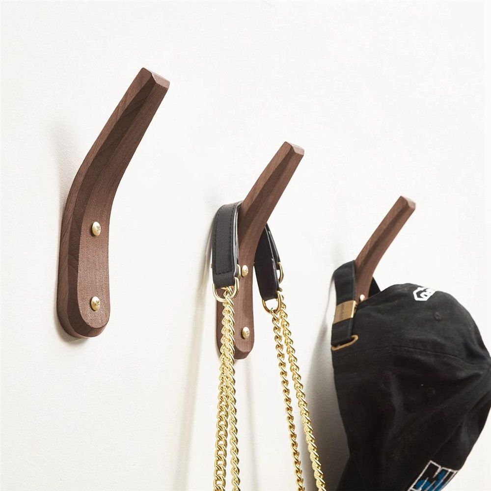 4Pack Wood Hooks Wall Mounted, Minimalist Easy Install Natural Real Walnut Cute Mid Century Modern Simple Rustic Boho Home Foyer Entryway Decor, for Hanging — image 4