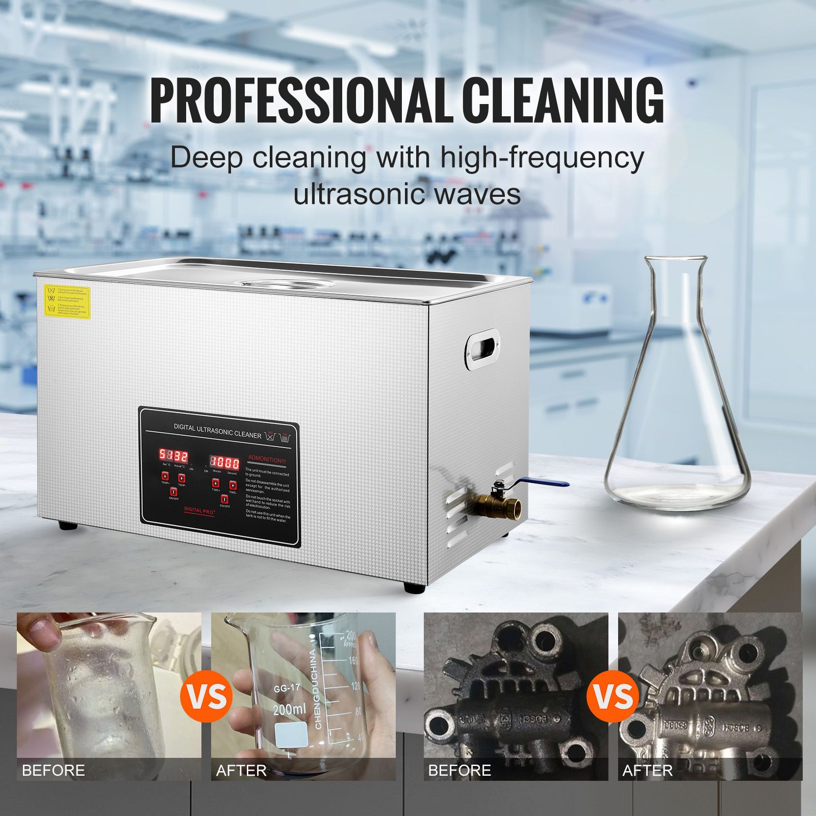 Ultrasonic Cleaner with Digital Timer & Heater, Professional Ultra Sonic Jewelry Cleaner, Stainless Steel Heated Cleaning Machine for Glasses Watch Rings Small โ image 2