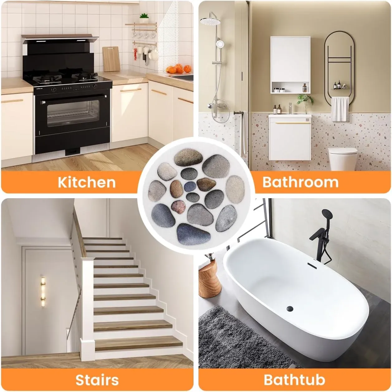 8 Pcs Non Slip Bathtub Stickers, Cobblestone Shower Decals with Scraper, Assorted Colors — image 5