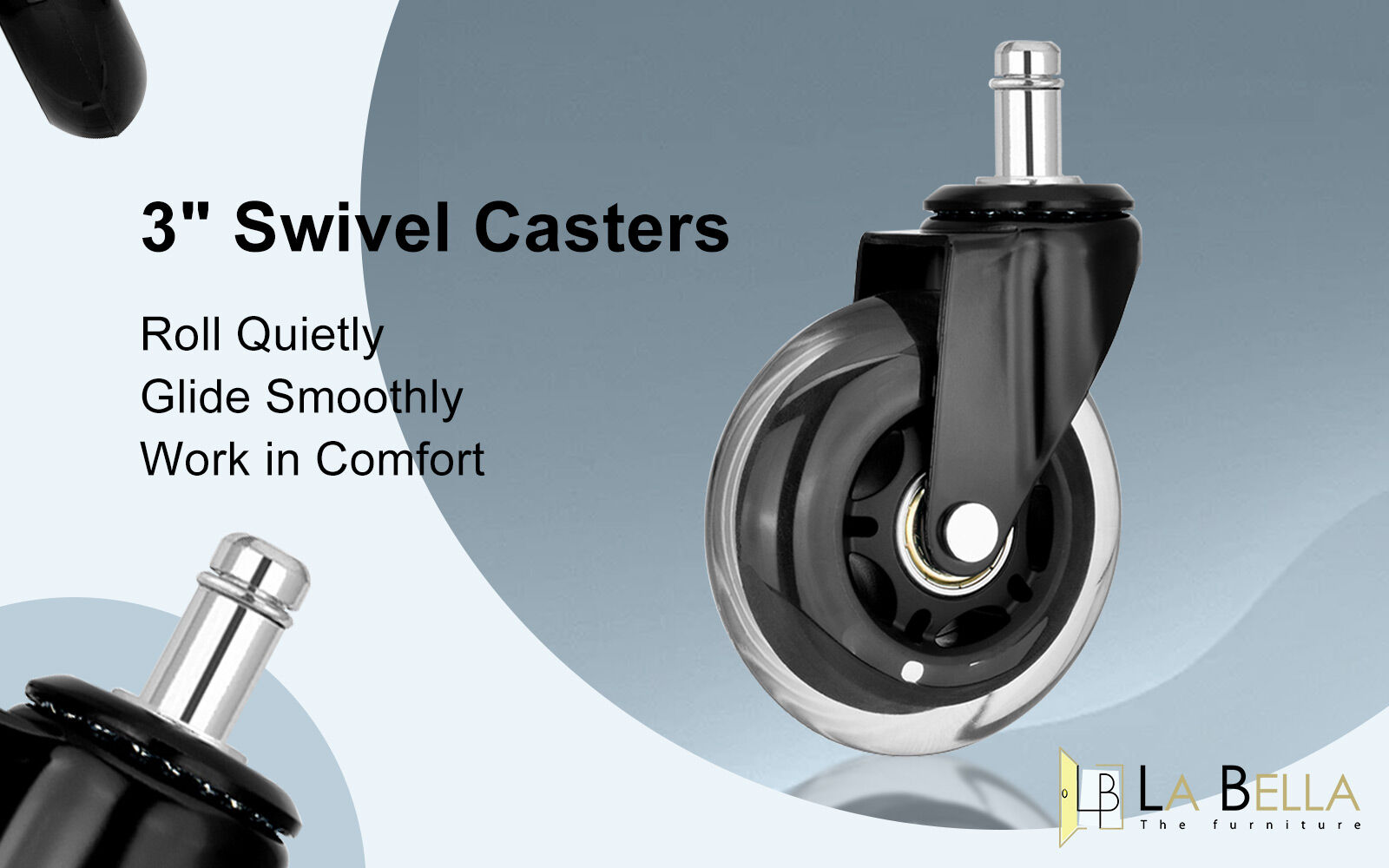 5X 3'' Rollerblade Style Wheels Office Chair Casters - Slient Smooth, 11x22mm Stem — image 2