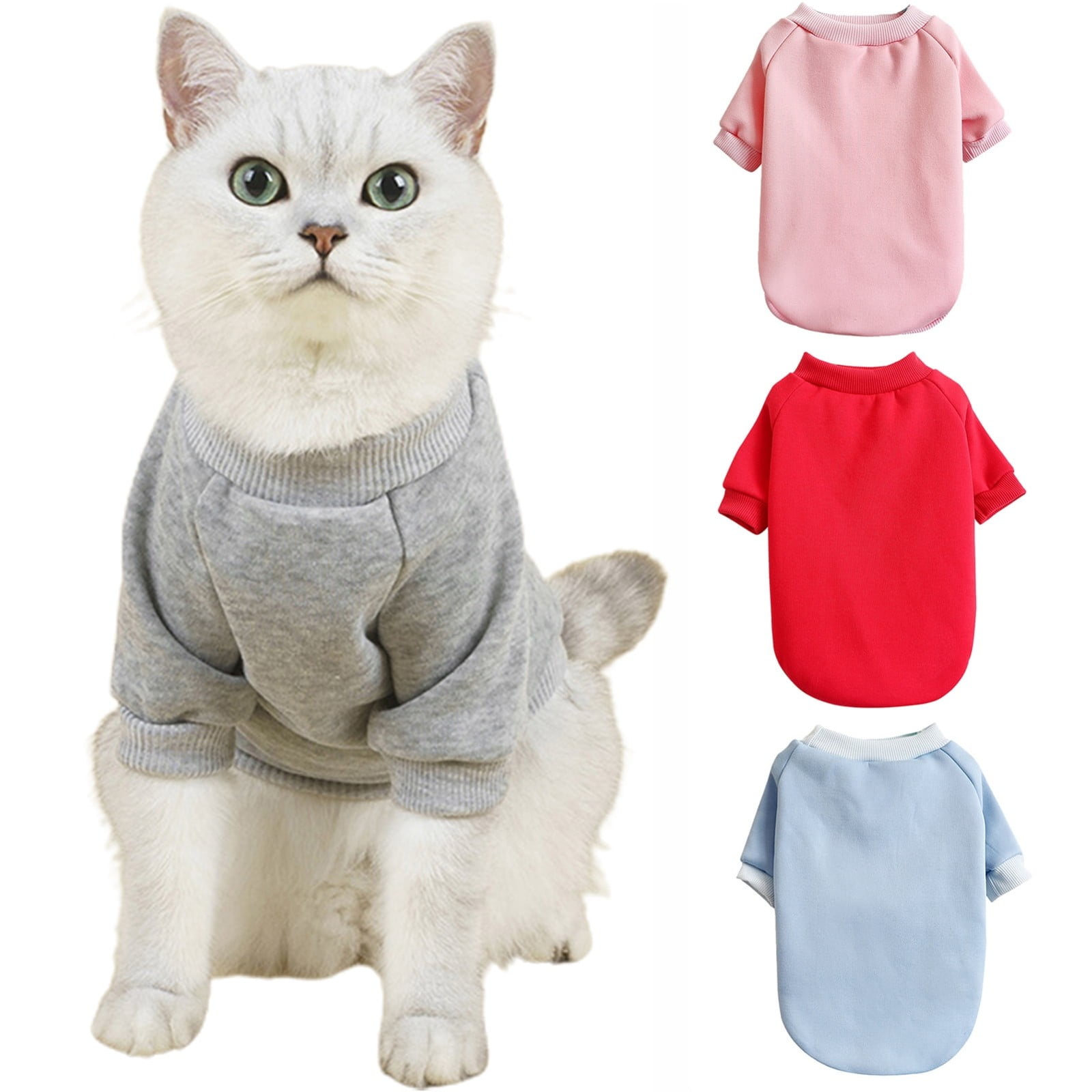 Pet Hoodie, Dog Winter Sweater Cat Warm Clothes Pet Sweater Round Neck Solid Color Thickening Cat Dog Knitwear Sweater for Cats Or Dogs in Cold Season (Light — image 4