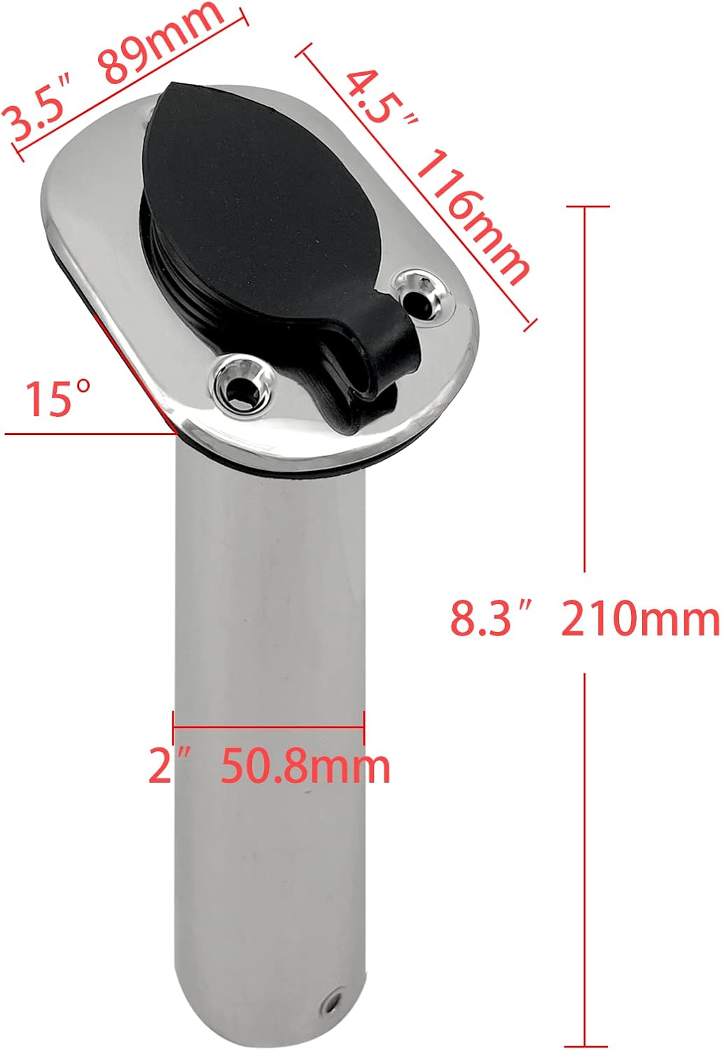 2PCS Boat Stainless Steel Polished Fishing Rod Holder Flush Mount 15/30/90 Degree Casting Flange with Rubber Cap, Liner, Gasket PVC Cap and Inner Tube for — image 3
