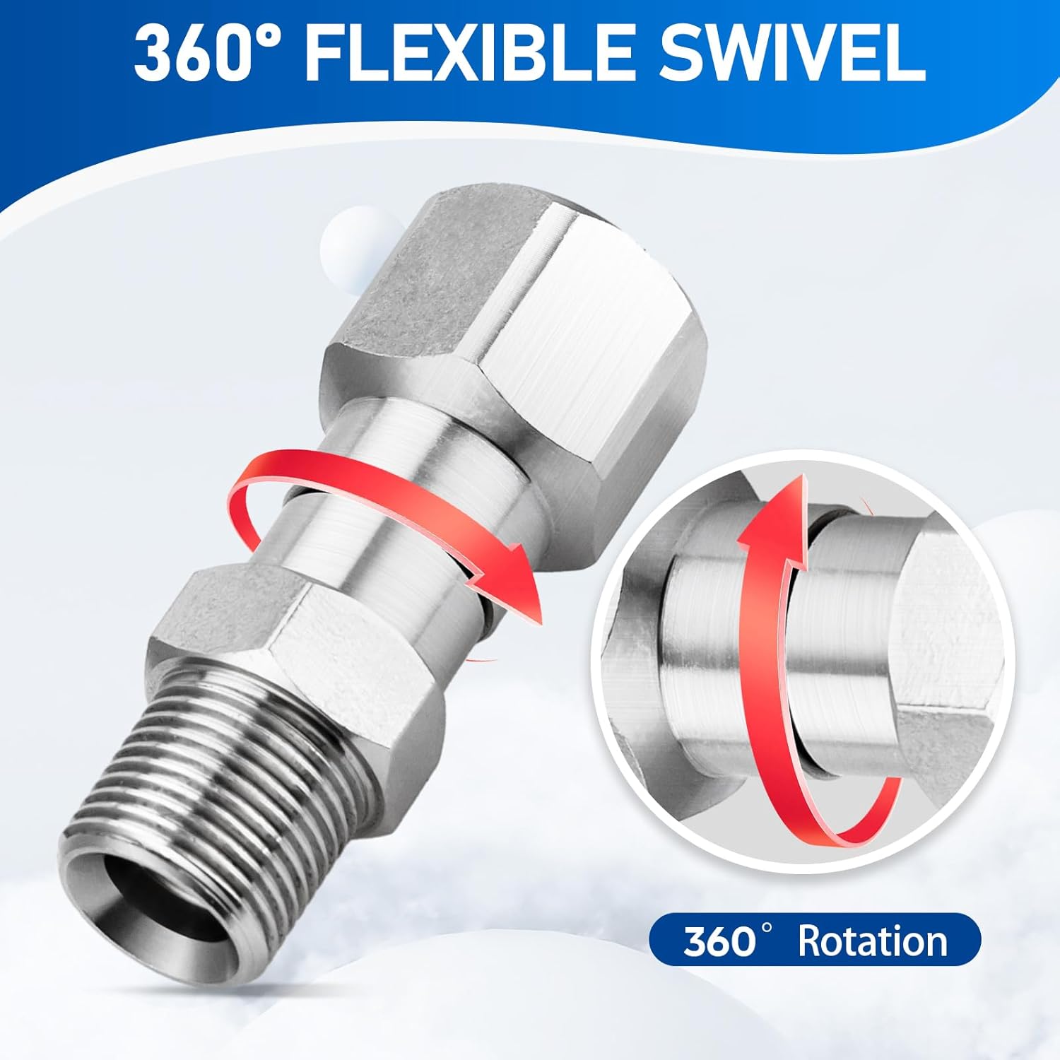 Pressure Washer Swivel Fitting, 3/8" NPT Thread Fittings, 3/8” Male to Female Adapter, Stainless Steel 360 Degree Swivel Connector for Pressure Washer Gun & — image 6