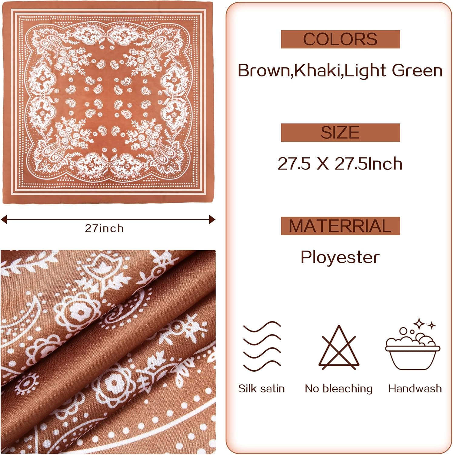 3 Pcs 27.5 Inches Satin Head Scarf Hair Scarf Silk Head Scarf Silk Bandana Silk Hair Wrap Neck Scarf for Women Girls — image 3