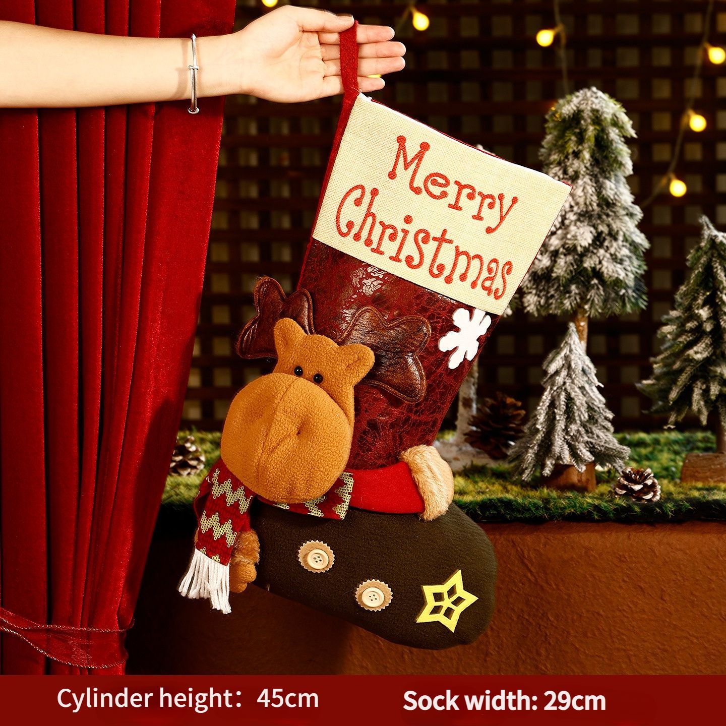 Fluffy plush fabric, 3D appliqués, full of festive charm. Height 45-47cm, holds candies and gifts, decorates Christmas trees and fireplaces, filling the room — image 3
