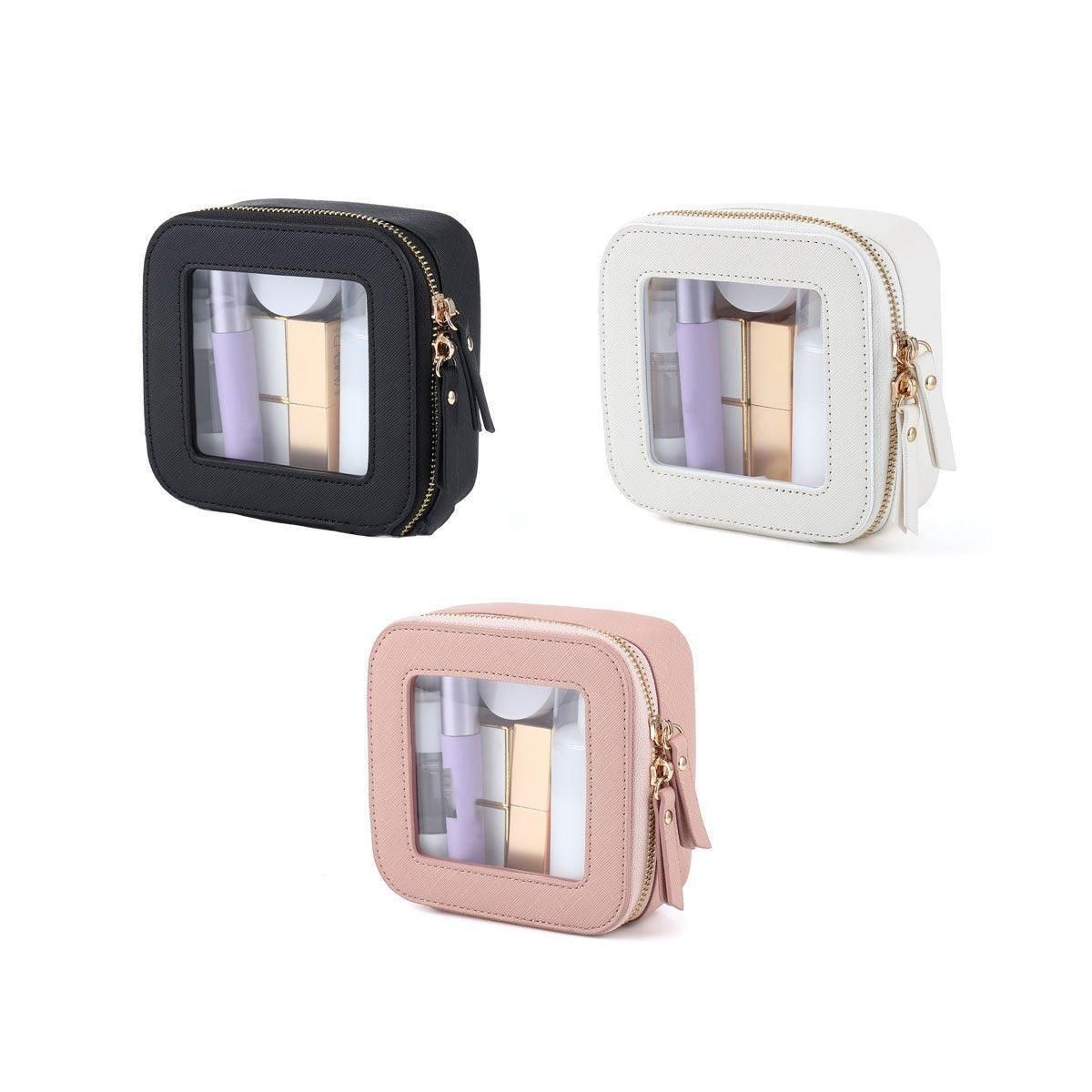Clear Waterproof Travel Makeup Bag Portable Cosmetic Toiletry Organizer Box - Pink — image 3