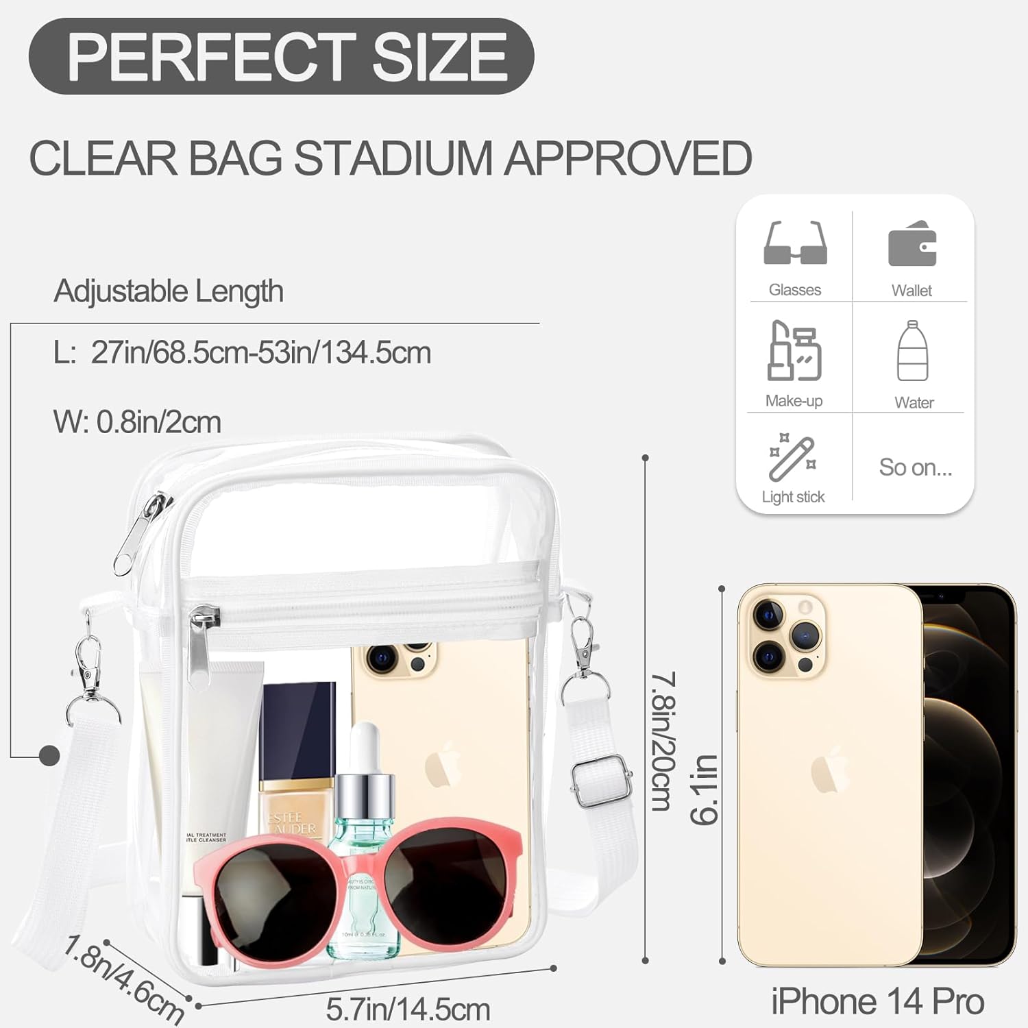 Clear Bag Stadium Approved, Clear Purse Crossbody Bag, Adjustable Shoulder Strap Clear Bags for Concerts โ image 2
