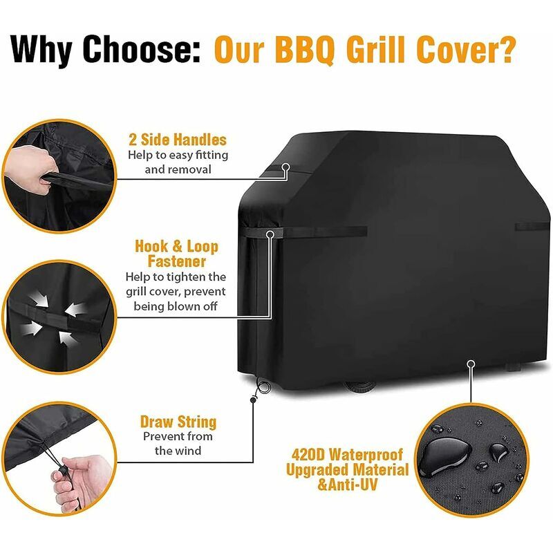 Heavy-Duty Waterproof Grill Cover with Straps and Storage Bag 145 × 61 × 117cm — image 3
