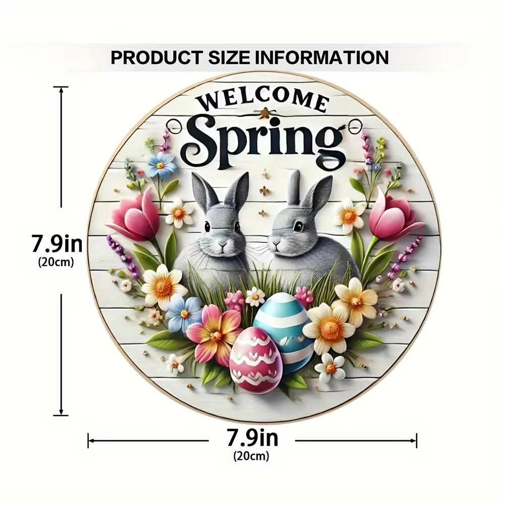 Easter Wooden Door Sign & Hanging Ornament 3-Piece Set – Bowknot Teacup Bunny, Twin Grey Rabbits, and Floral Wreath Bunny Designs — image 3