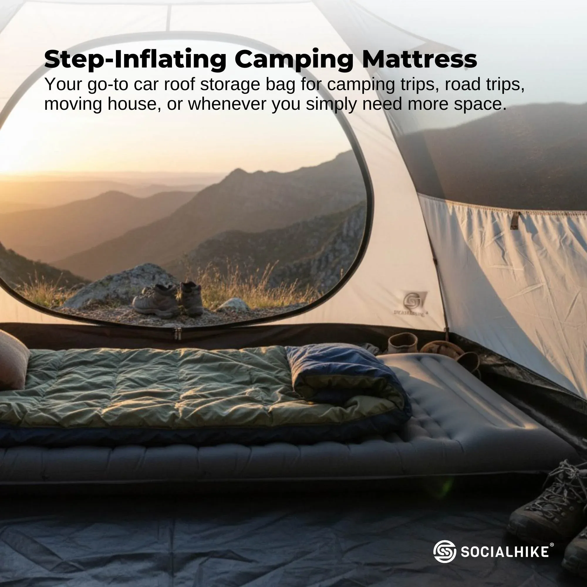 Social Hike Step-Inflating Camping Mattress Lightweight Waterproof Sleeping Grey — image 2