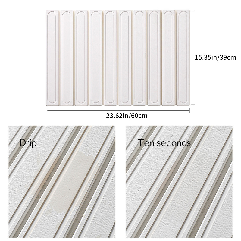 White Square Engraved Inner Frame Foldable Diatomaceous Earth Drying Mat - Super Absorbent, Fast-Drying, Non-Slip Kitchen Countertop Mat — image 3