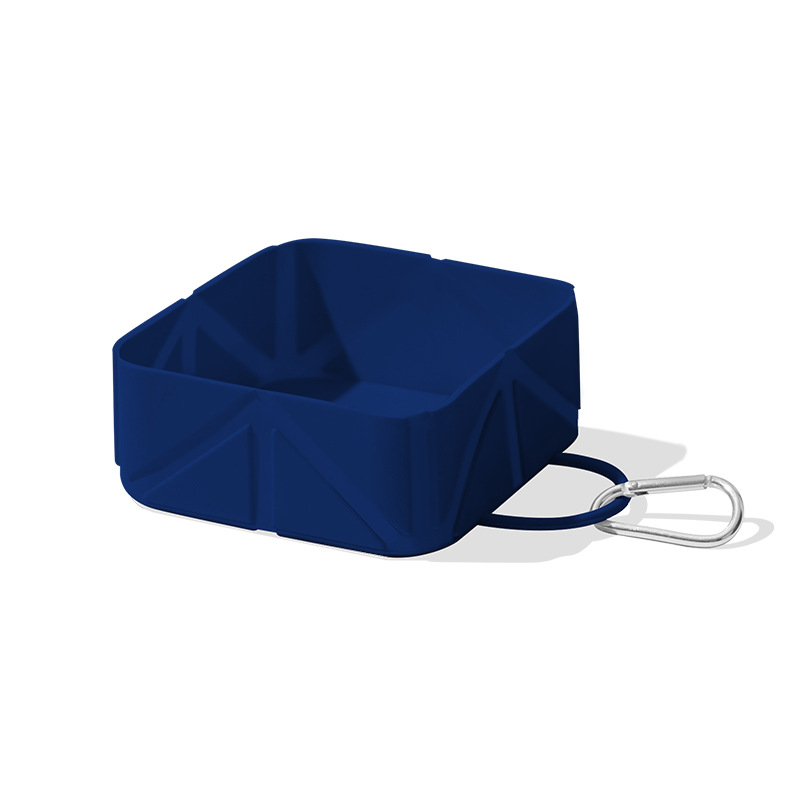 Collapsible Silicone Pet Bowl with Carabiner, Portable Food and Water Dish for Dogs and Cats, Travel and Hiking, Dark Blue