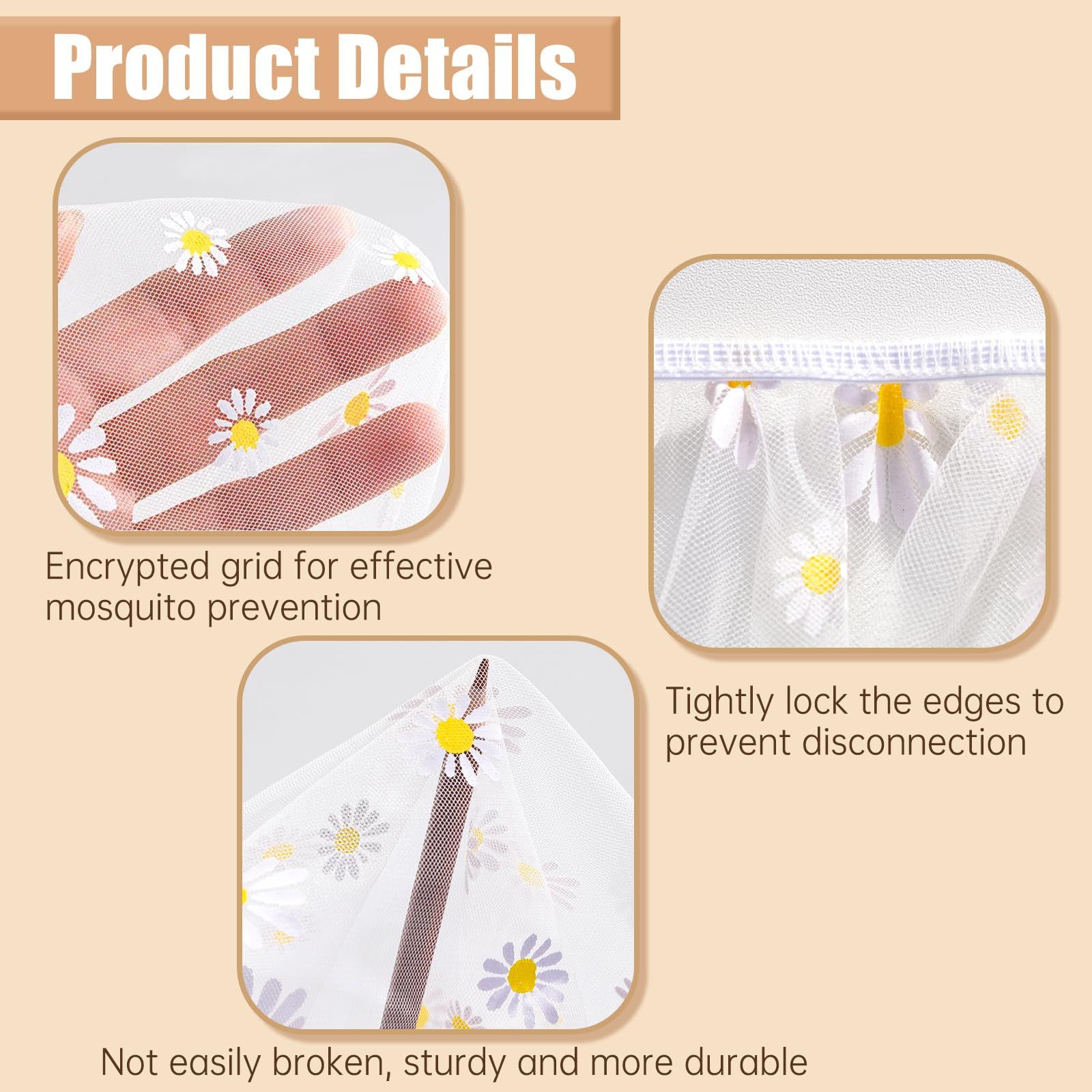 Mosquito Net for Stroller,Baby Pram Net Portable Daisy Print Stroller Netting Cover Perfect Bug Net for Strollers,Bassinets,Mini Crib — image 3