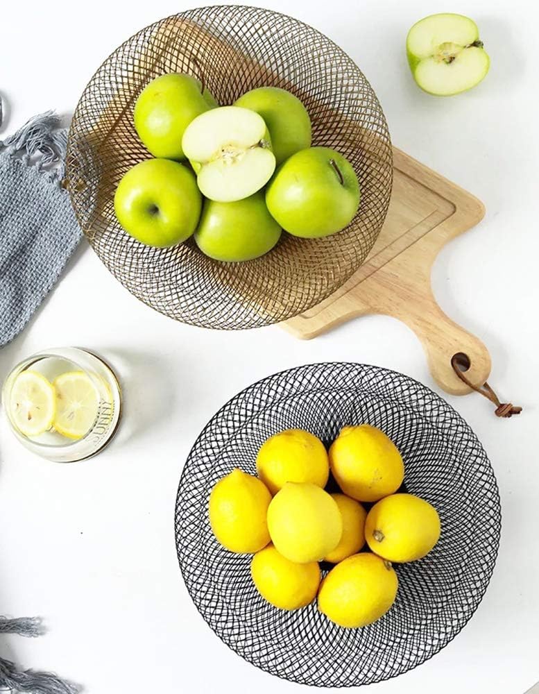 Fruit bowl - Mesh fruit bowl - Decorative fruit basket - Metal - Candy bowl - Suitable for kitchen, countertop, dining table, office - 10 inch (black) — image 3