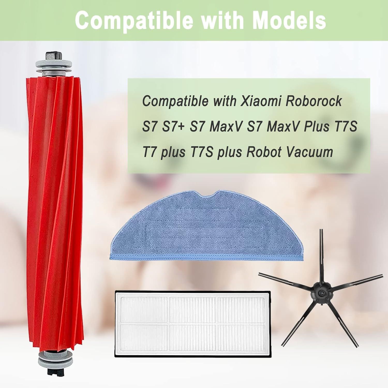 Compatible Replacement Parts Compatible with S7 S7+ S7 MaxV, S7 MaxV Plus T7S T7 plus T7S plus Robot Vacuum, 2 Roller Brush, 4 ilter, 6 Side Brush, 4 Mop Cloth — image 3