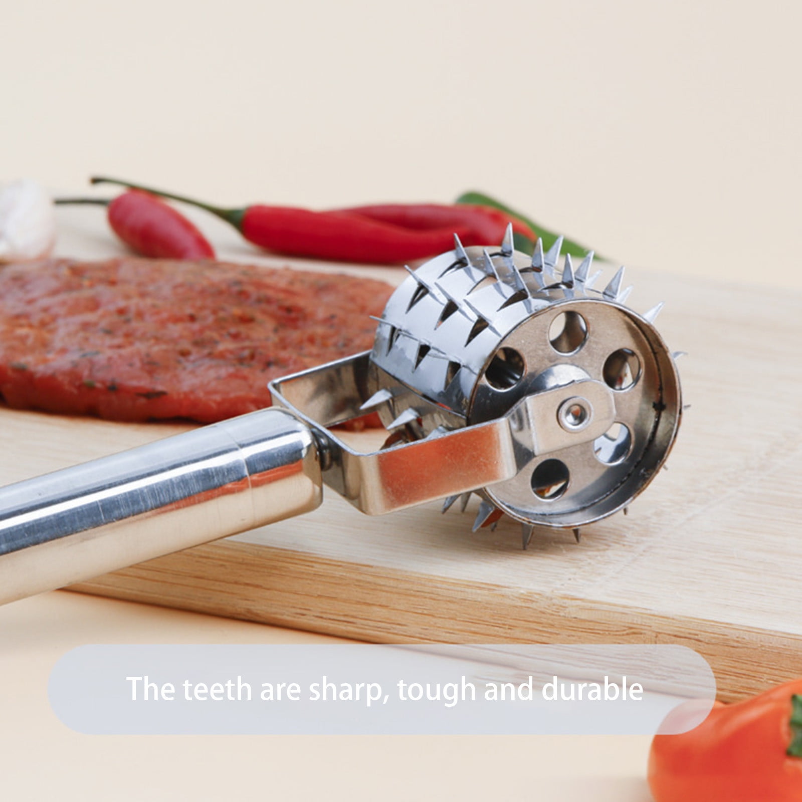 1 Piece Stainless Steel Rolling Meat Tenderizer, Needle Pin Hole Punch Tool for Steak, Chicken, Pork, Beef and Pizza Dough — image 6