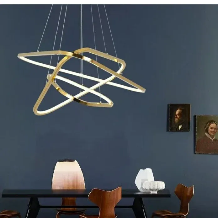 BAMDECOR AD2583 Modern Triangular LED Chandelier (Three Rings-Gold — image 3