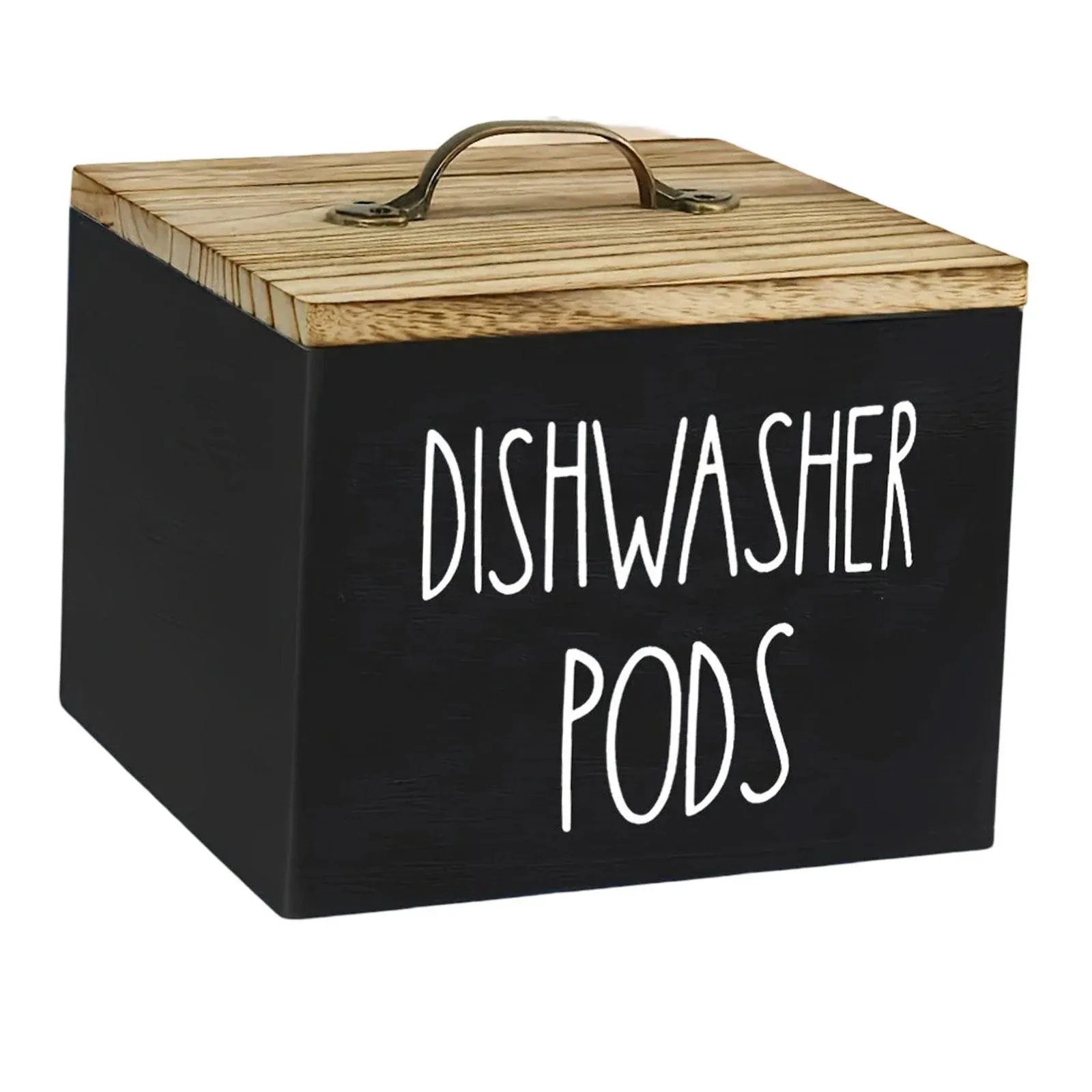 Wooden Storage Container with Lid, Farmhouse Dishwasher Pod Dispenser Box for Laundry Room, Bathroom and Countertop, Black