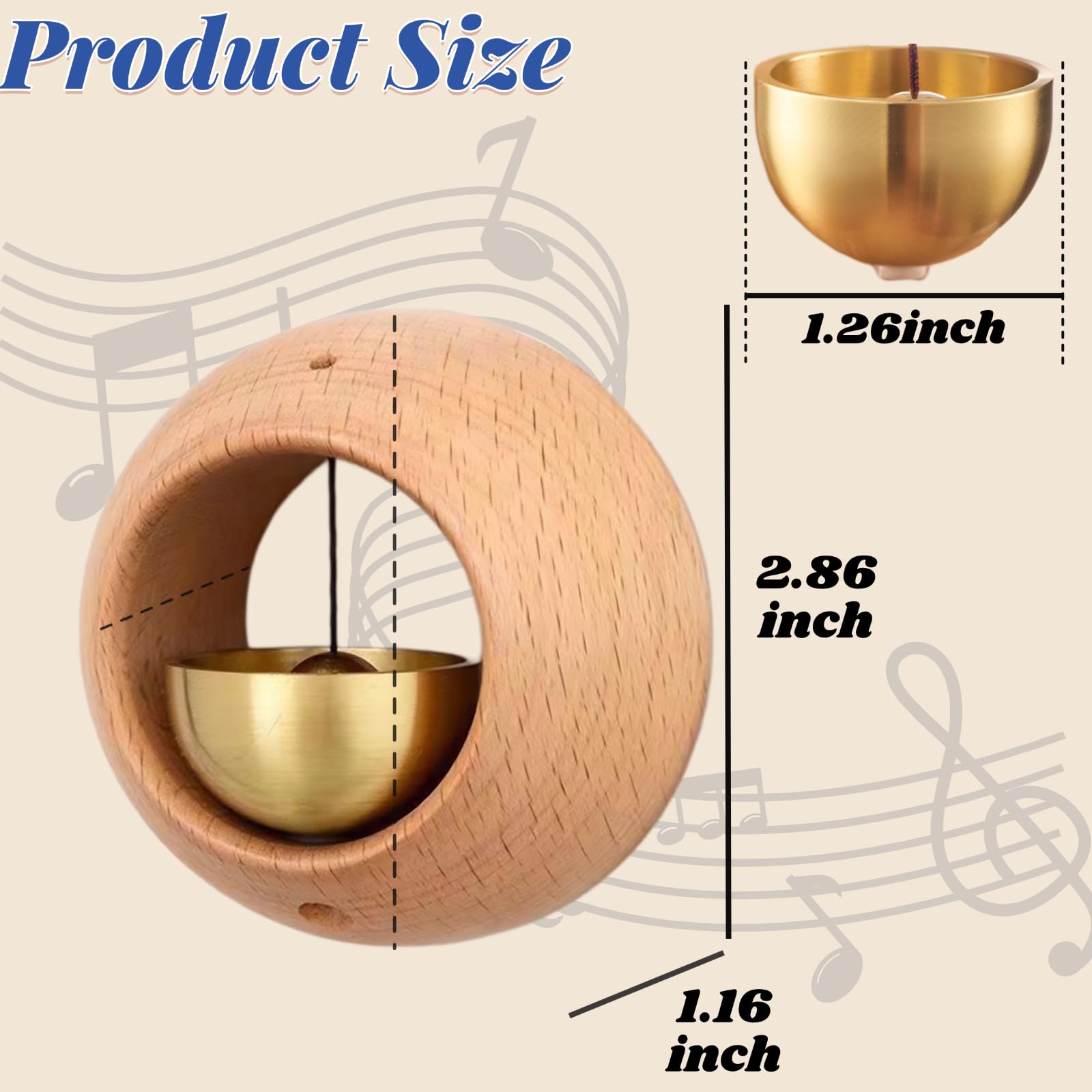 1 Piece Vintage Wooden Door Bell with Copper Chime and Magnetic Mount for Entryways and Bedrooms, Beech Round Design — image 2