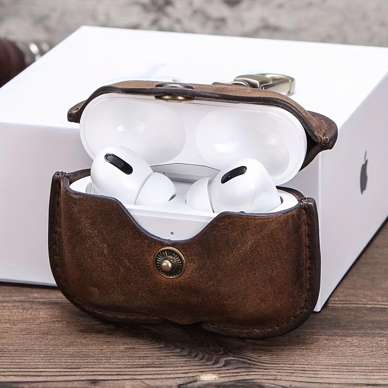 Personalized Genuine Leather Protective Case Cover Shockproof with Loss Prevention Clip for Wireless Charging Case(Coffee) — image 2