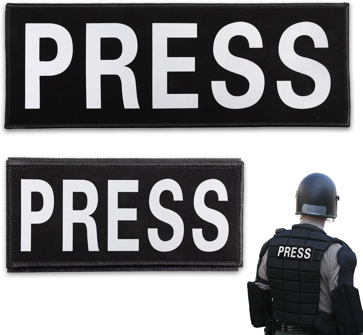 2 PCS Reflective Press Patch Night Vision & Reflective Printed Letters Patches with Hook & Loop for Guard Vest Jacket Back Panel, Small (5.7" x 2.5"), Large