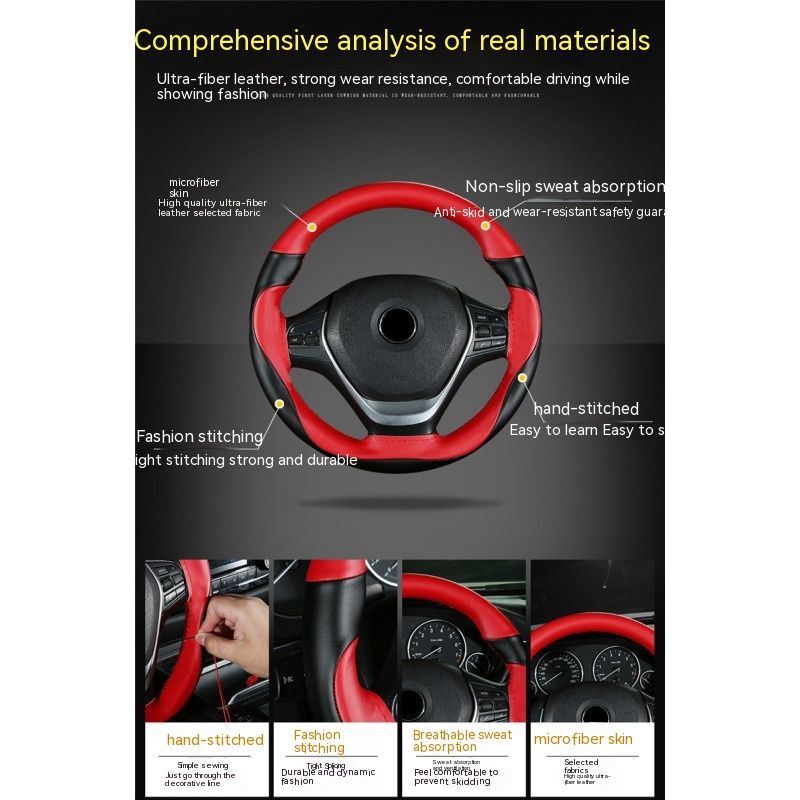Car Steering Wheel Cover Four Seasons General Motors Handle Universal Man Woman Most of The Car (Black+red-Standard Size) — image 3