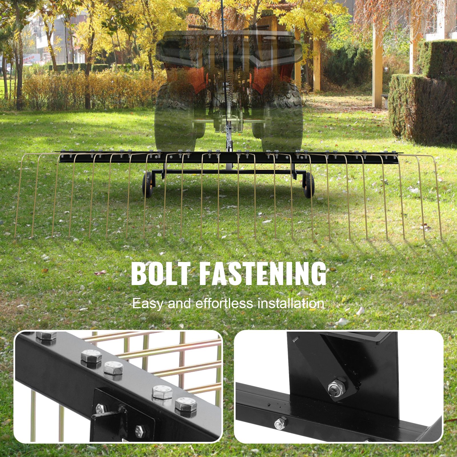 Tow Behind Dethatcher, 1.5m Tow Dethatcher with 24 Steel Tines, Lawn Dethatcher Rake for ATV or Mower, Tow Behind Lawn Rake with Lift Handle for — image 5