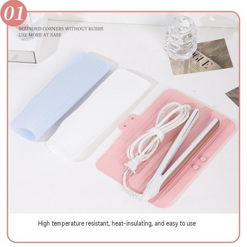 White Travel Silicone Hair Tool Storage Mat - Heat Resistant, Non-Slip, Foldable Organizer for Curling Irons and Straighteners, Dual Pocket Design for Cords — image 4