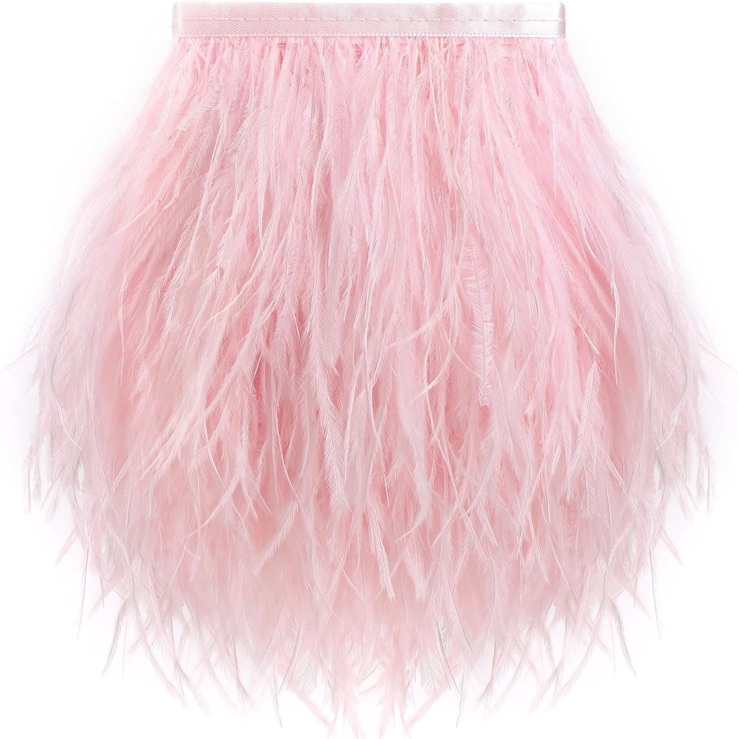 Black Ostrich Feathers Trim,78.7Inx3.15-4.3In Wide Ostrich Feathers Sewing Fringe Trim Ribbon for Latin,Masquerade Decoration Pink