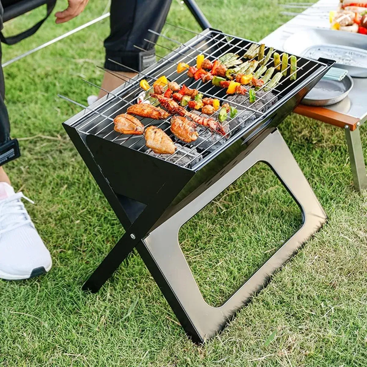 Grillz BBQ Grill Charcoal Smoker Outdoor Portable Camping Folding Steel Barbecue — image 6