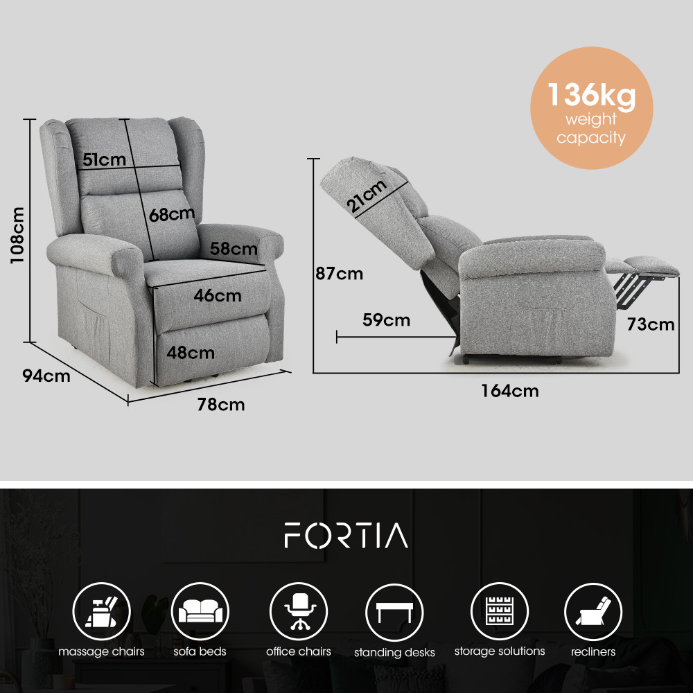 FORTIA Electric Recliner Lift Heat Chair for Elderly, Massage, Heat Therapy, Aged Care, Grey โ image 6
