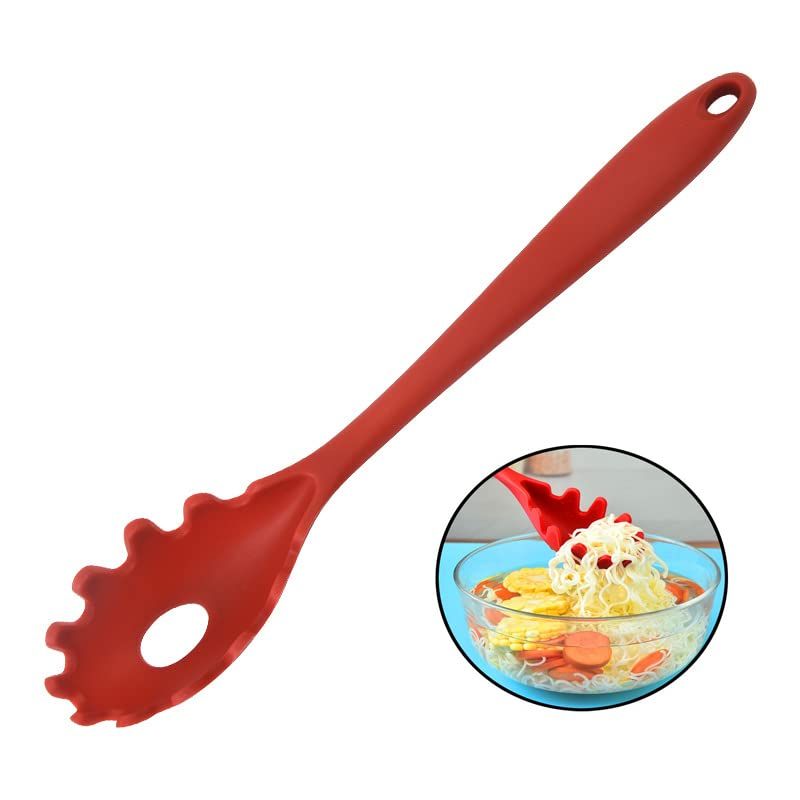 Spaghetti Spoon Pasta Fork, Silicone Pasta Fork, 11.2 inch Spaghetti Strainer Kitchen High Heat Resistant Noodle Spoon Server
