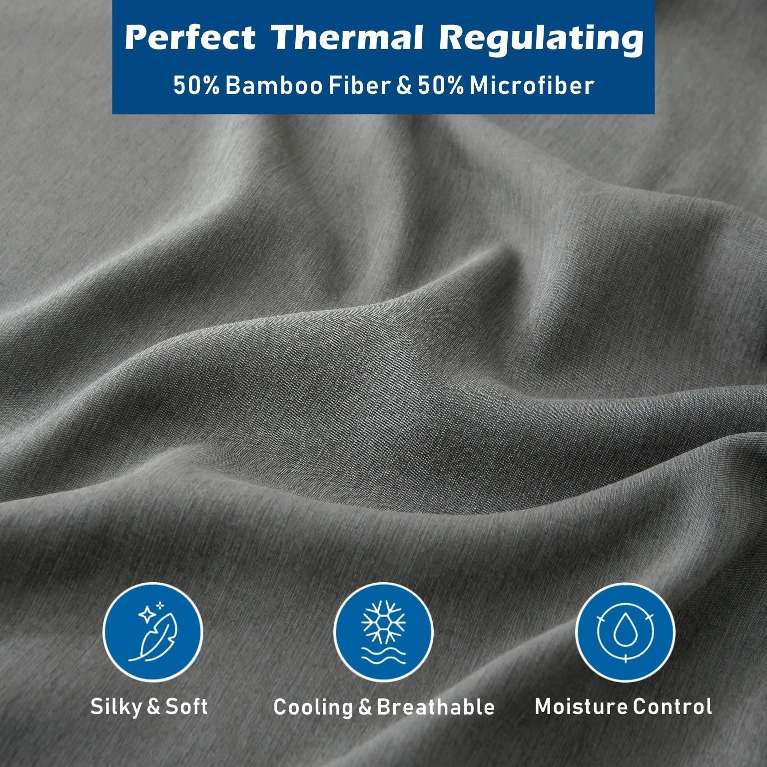 3 Piece Hotel Bamboo Cooling Sheet Set -Ultra Soft 2000TC Breathable Bed Sheets Set with 37 Centimetre Deep Pocket-Cooling Sheets for Hot Sleepers(Grey,King — image 2