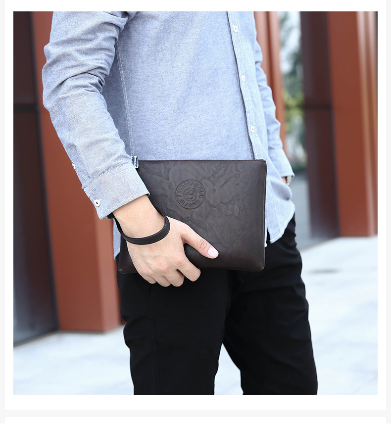 Coffee Classic Men's PU Leather Clutch Bag - Slim Business Wristlet & Travel Pouch — image 6