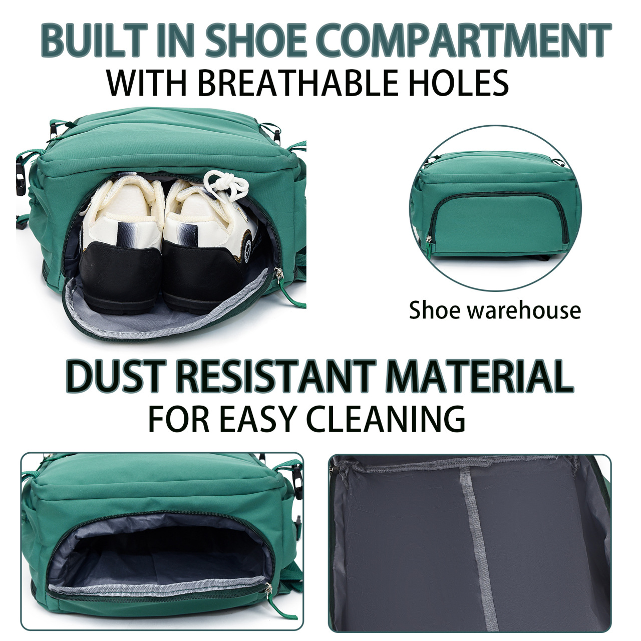 Light Green 25L Travel Laptop Backpack with Shoe Compartment 180 Degree Opening Carry On Rucksack Fits 14 Inch Laptop Ideal for Business and Weekends — image 3