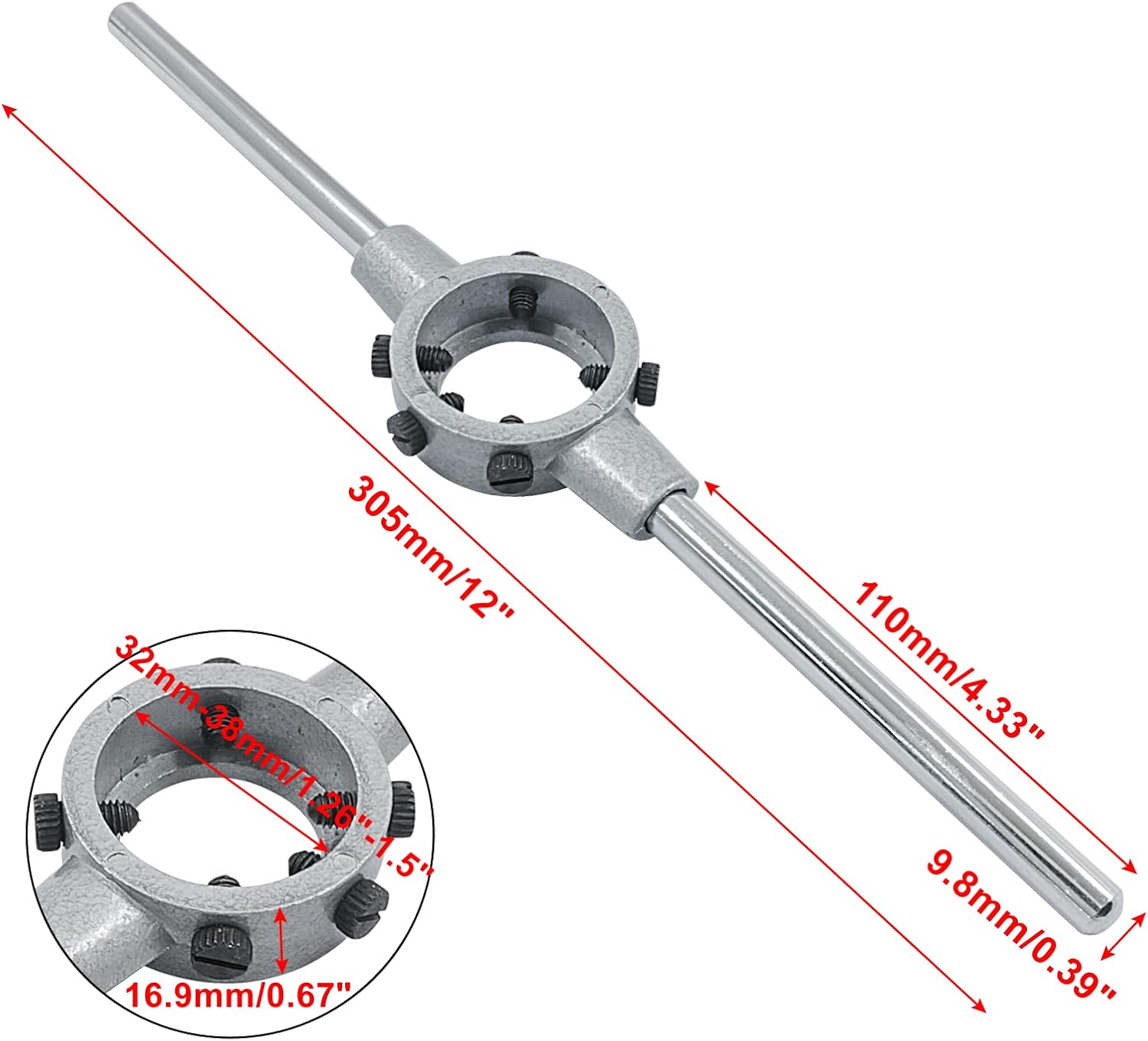1-1/2 Inch (38mm) Die Stock Handle Wrench, M12-M14 Adjustable Die Wrench Handle Holder, Heavy Duty Round Die Holder — image 5